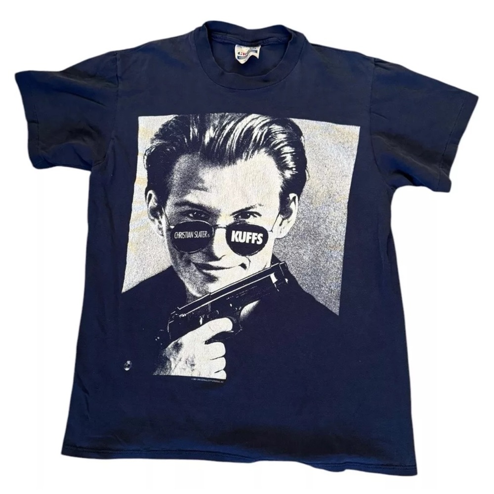 Vintage 1991 Kuffs Christian Slater Movie Promo T-Shirt Single Stitch Navy M
